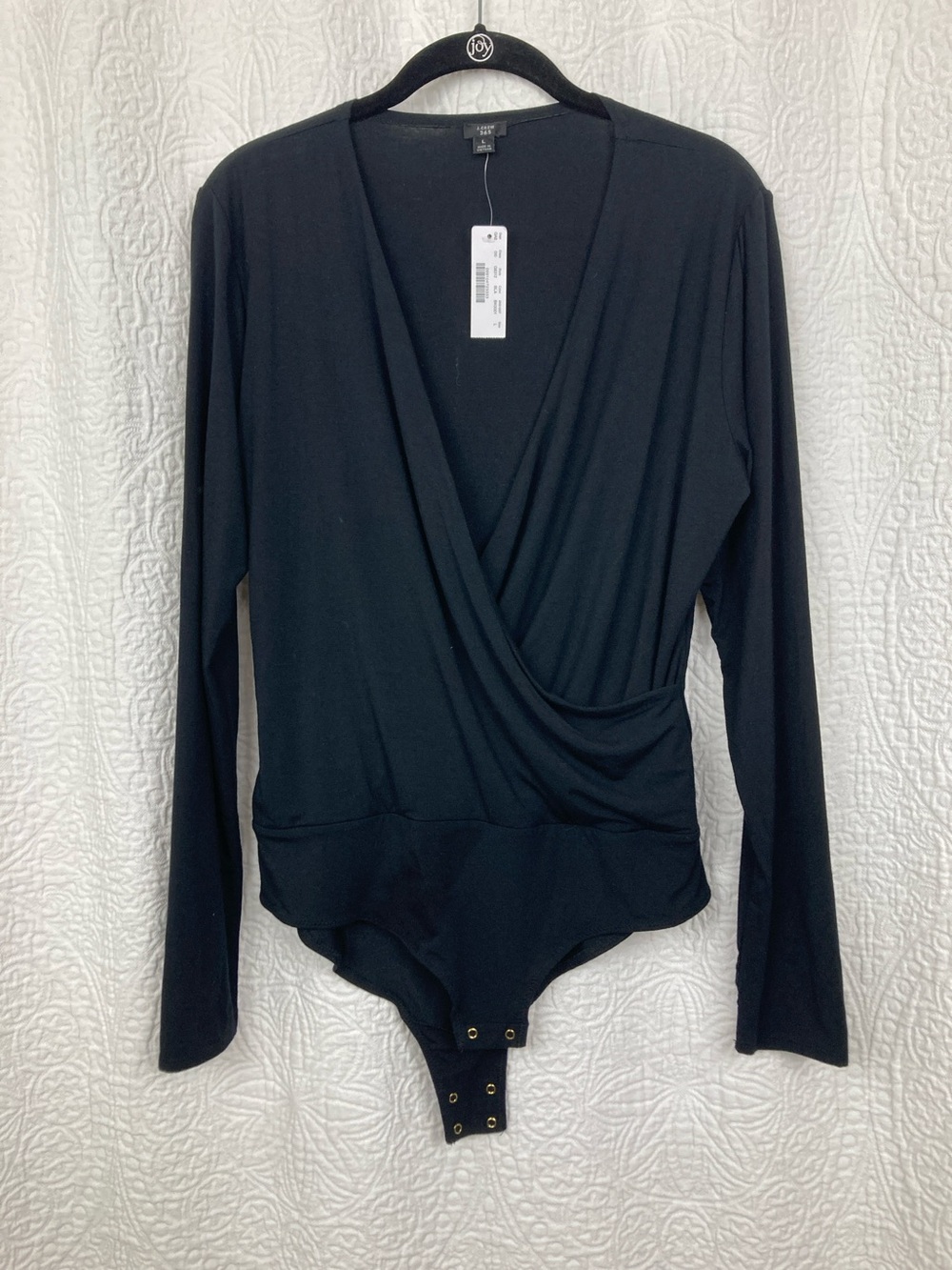 NWT J. Crew Wrap Bodysuit G8312 Large Black Long Sleeve 365 Modal Stretch